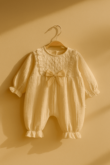 BABY GIRL BOWTIE DETAILED BABY OVERALLS