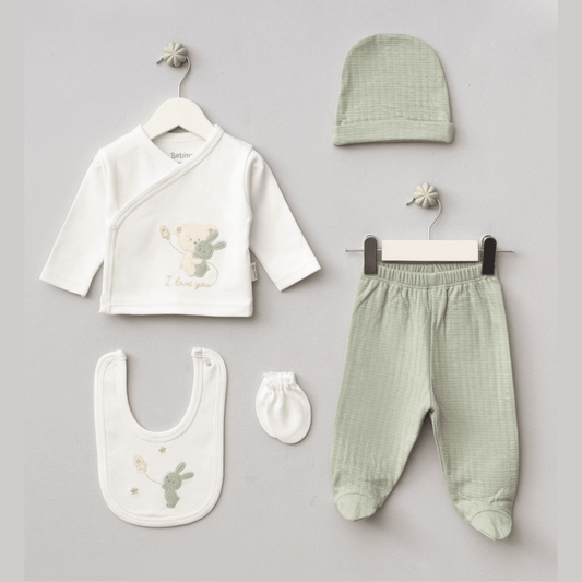 5-teiliges Baby-Set mit Teddy-Stickerei, Größe 0-3 Monate