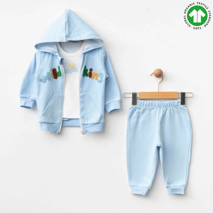 🌿 Cloud Blue Bio-Baumwoll-3-teiliges Baby-Set