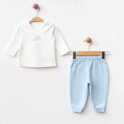 🌿 Cloud Blue Bio-Baumwoll-3-teiliges Baby-Set