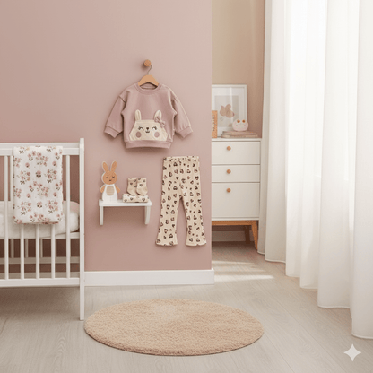 🧸 Tatlı Ayıcık Nakışlı Kalp Baskılı 2'li Bebek Takım