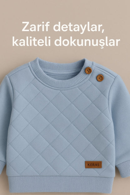 Kapitone, Nakışlı Düğme Detaylı Kışlık Bebek Takımı