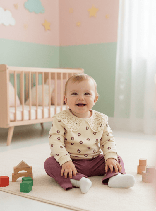 2-teiliges Baby-Set mit Spitzenkragen und Blumenmuster