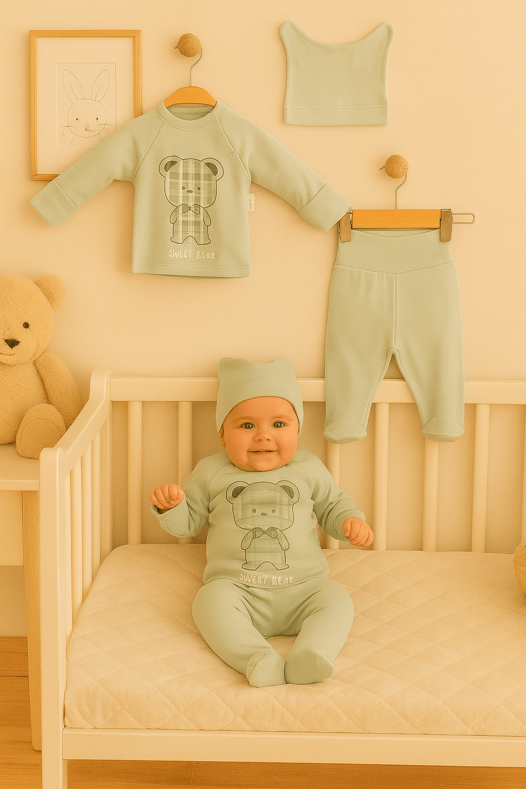 🧸 Minty Sweet Bear 3’lü Bebek Hastane Çıkışı Seti